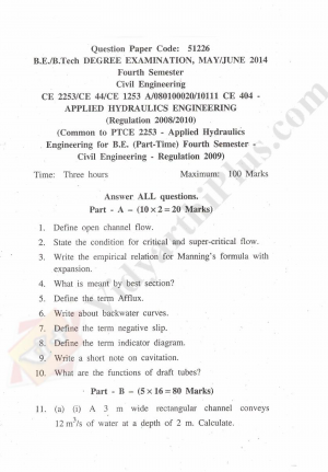 Applied Hydraulics Engineering Solved Question Papers - 2015 Edition